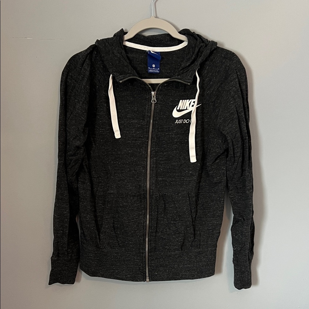 Nike Charcoal Zip-Up Hoodie with White Accents